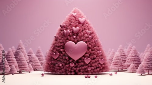  a pink valentine's tree with a heart on it in the middle of a group of pink trees with hearts on the top of the trees in the middle. generative ai