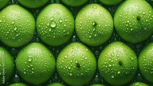  a group of limes with drops of water on them, all arranged in a pattern, all on one side of the image, and on the other side of the same.  generative ai