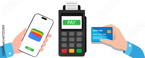 Mobile payments using a smartphone and card. payment by credit card through an electronic wallet without wires via NFC EPS10