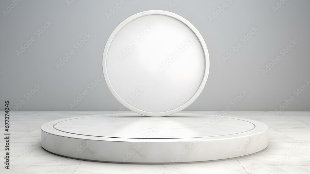 Luxury Studio Background for Product Presentation. Light Marble Showroom with a round white Podium Luxury Studio Background for Product Presentation. Light Marble Showroom with a round white Podium