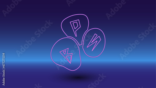 Neon divination stones symbol on a gradient blue background. The isolated symbol is located in the bottom center. Gradient blue with light blue skyline