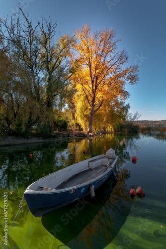 Autumn view of Varese lake in the pre-Alpine region in Lombardy, Italy