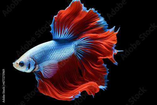 Isolated, colorful, attractive Siamese fighting fish on a pristine backdrop. © ckybe