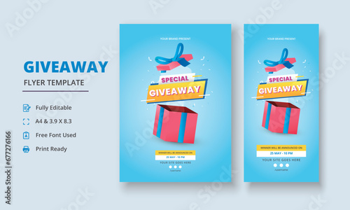Giveaway Flyer Template, Giveaway Poster, Raffle Poster Design, Giveaway Template Design, Giveaway Invitation, Roll Up Banner