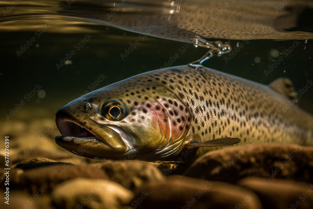 Dive into the aquatic world as a big trout fish gracefully swims underwater captured in a mesmerizing photograph. Ai generated Dive into the aquatic world as a big trout fish gracefully swims underwater captured in a mesmerizing photograph. Ai generated