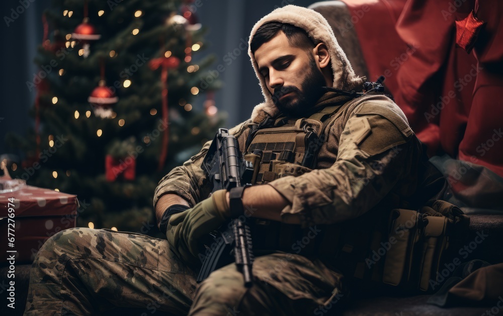 Fototapeta premium soldato stanco a natale