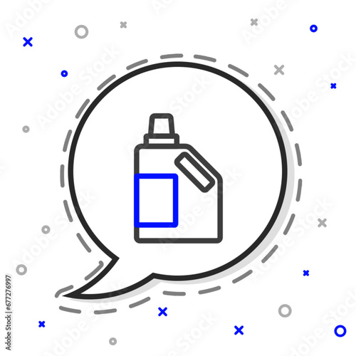 Line Plastic bottle for laundry detergent, bleach, dishwashing liquid or another cleaning agent icon isolated on white background. Colorful outline concept. Vector