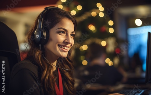 centralinista donna felice a natale