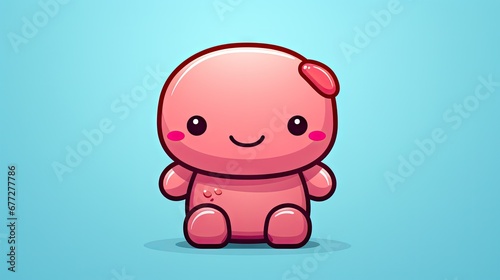  a pink teddy bear with a pink bow on its head, sitting in front of a blue background, with a smile on it's face and a pink nose. generative ai