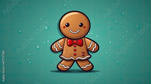  a ginger with a red bow tie standing in front of a green background with snowflakes and stars on the bottom half of the image and bottom half of the ginger.  generative ai