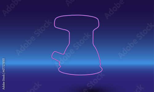 Neon sanding machine symbol on a gradient blue background. The isolated symbol is located in the bottom center. Gradient blue with light blue skyline