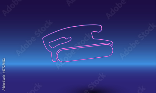 Neon sanding symbol on a gradient blue background. The isolated symbol is located in the bottom center. Gradient blue with light blue skyline