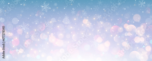 Christmas snowy background. Cold blue winter sky. Vector ice blizzard on gradient texture with bokeh. Festive new year theme for season sale wallpaper. photo