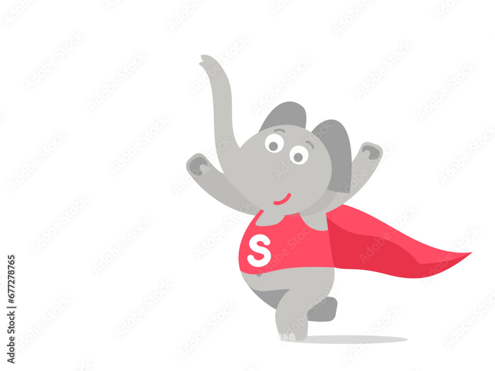 Fototapeta premium Baby elephant superhero. Cute funny character. Vector children's illustration.
