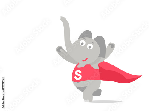 Baby elephant superhero. Cute funny character. Vector children s illustration.