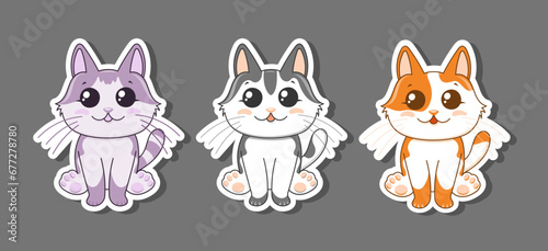 A set of stickers with cute cats. Multi-colored kittens.