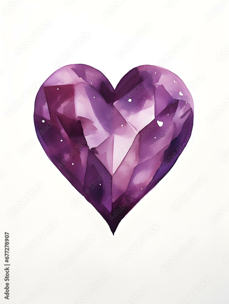 Drawing of a Heart in dark purple Watercolors on a white Background. Romantic Template with Copy Space Drawing of a Heart in dark purple Watercolors on a white Background. Romantic Template with Copy Space