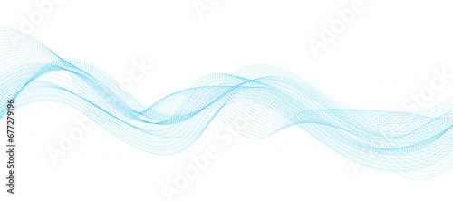 Vector abstract background with dynamic blue waves, lines and particles. © VectorStockStuff