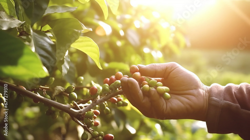Hand Holding Coffee Plant in the Field
