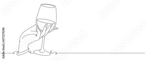 hand holding a wine glass line art style vector illustration