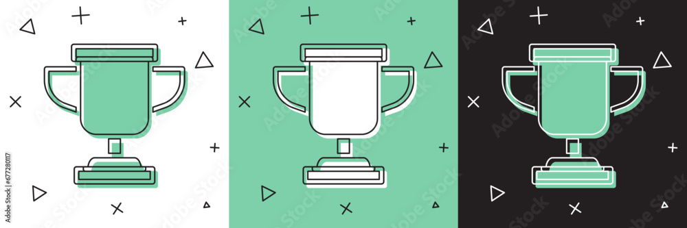 Set Award cup icon isolated on white and green, black background. Winner trophy symbol. Championship or competition trophy. Sports achievement sign. Vector Set Award cup icon isolated on white and green, black background. Winner trophy symbol. Championship or competition trophy. Sports achievement sign. Vector
