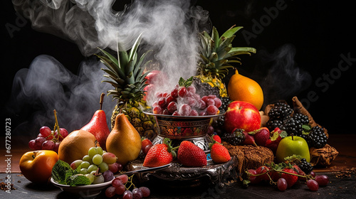Tobacco fruits for hookah, hookah. The concept of fruit tobacco for hookah. Generative AI © Anna