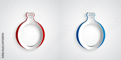 Paper cut Diamond engagement ring icon isolated on grey background. Paper art style. Vector