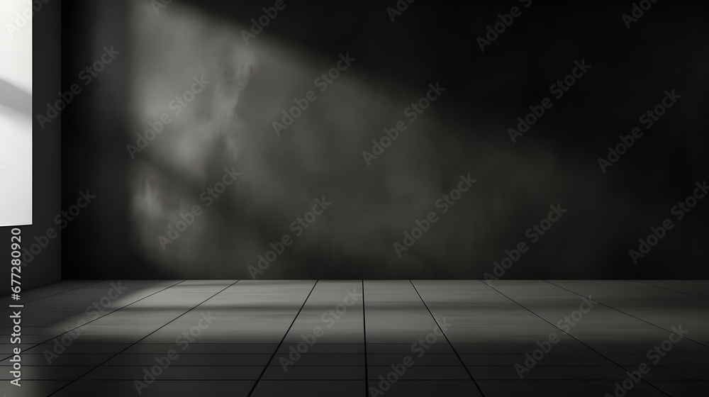 Black wall and smooth floor with beautiful window shadow and sun glare. Universal background for product presentation. Black wall and smooth floor with beautiful window shadow and sun glare. Universal background for product presentation.