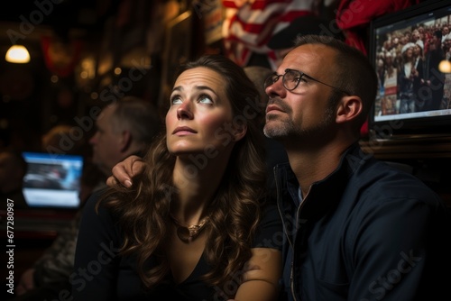An election night watch party, showcasing the anticipation and emotions as people await the election results.