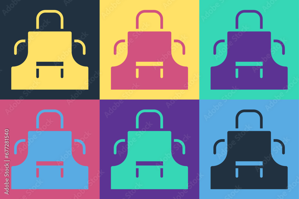 Pop art Kitchen apron icon isolated on color background. Chef uniform for cooking. Vector Pop art Kitchen apron icon isolated on color background. Chef uniform for cooking. Vector