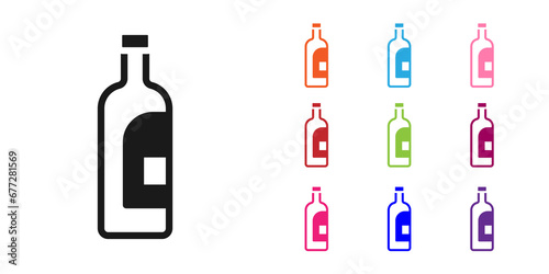 Black Bottle of wine icon isolated on white background. Set icons colorful. Vector