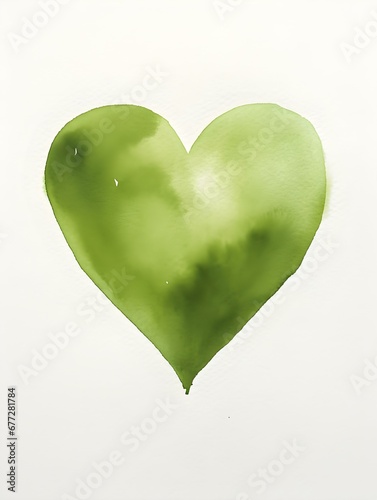Drawing of a Heart in khaki Watercolors on a white Background. Romantic Template with Copy Space