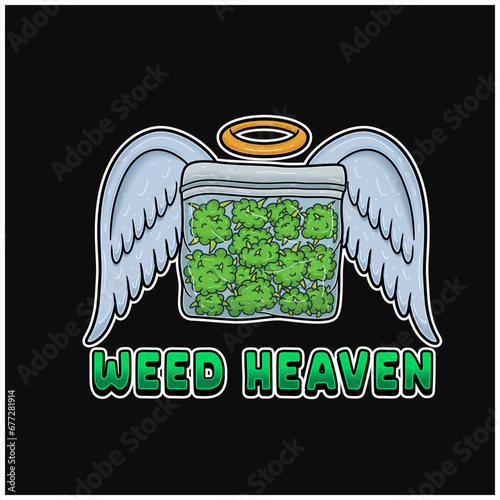 Weedbud With Wings Angel Logo and Weed Heaven Text. Weed Design For Logo, Label, Shop, Store and Packaging Product.