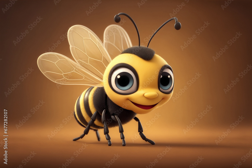 Fototapeta premium Adorable 3d rendered cute happy smiling and joyful bee cartoon character
