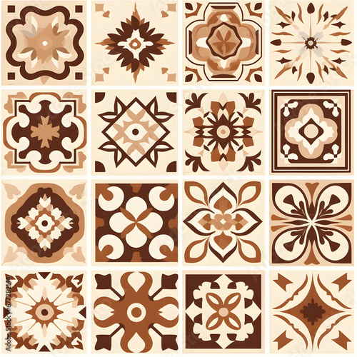 azulejo, seamless pattern. wall ceramic tiles. a repeating backdrop, a set of tiles in beige and brown colors. repeating background. photo