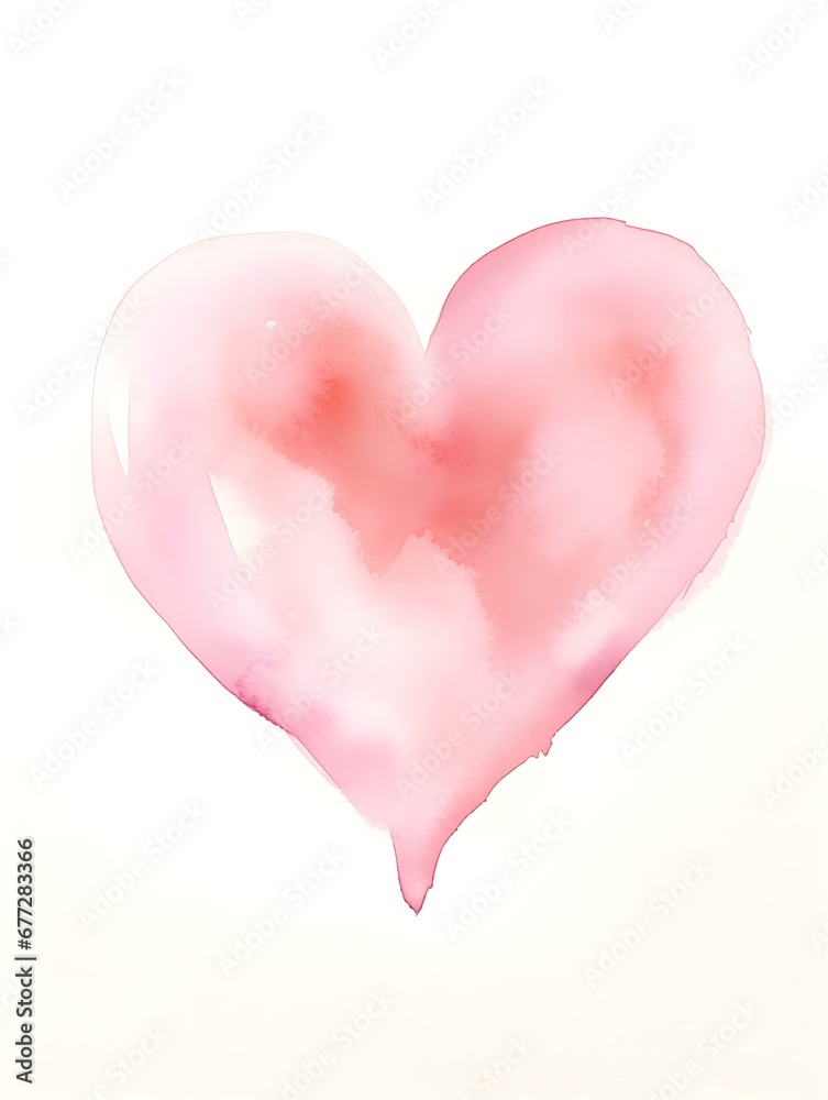 Drawing of a Heart in light pink Watercolors on a white Background. Romantic Template with Copy Space