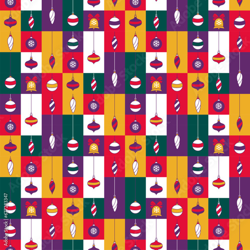 Graphic Christmas decor pattern. Holidays 2024 postcard. Square Line icons