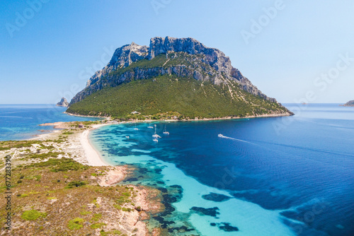 Drone view of Spalmatore beach, Tavolara island, Olbia area, Sardinia, Italy, Europe photo