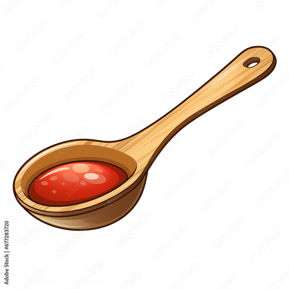 spoon with red sauce isolated on white background