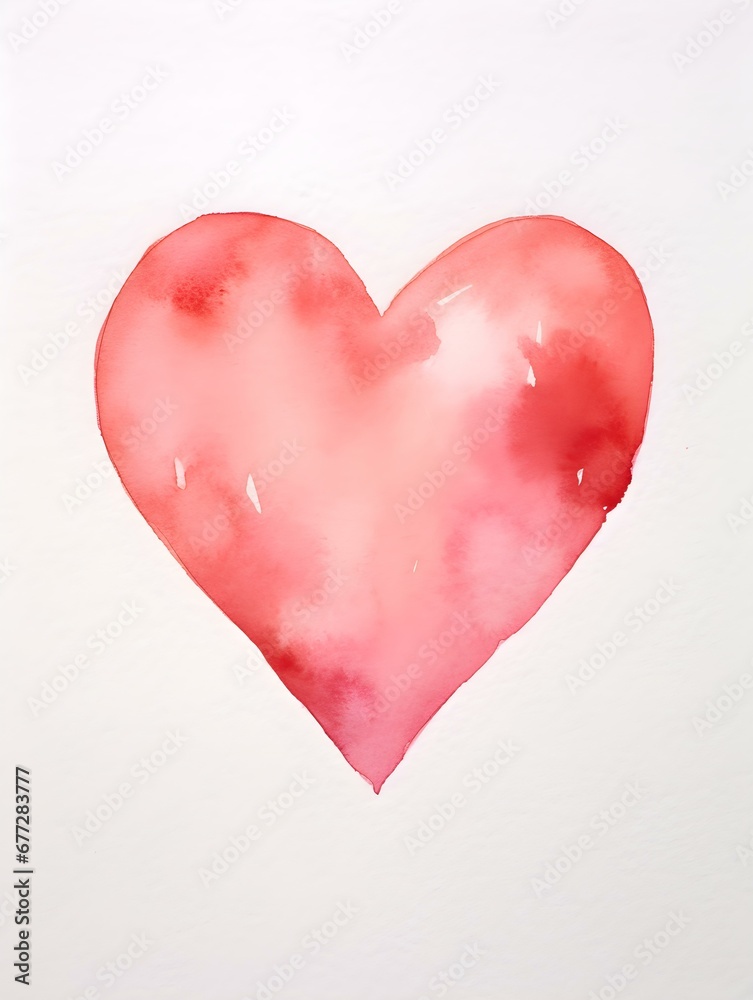 Drawing of a Heart in light red Watercolors on a white Background. Romantic Template with Copy Space