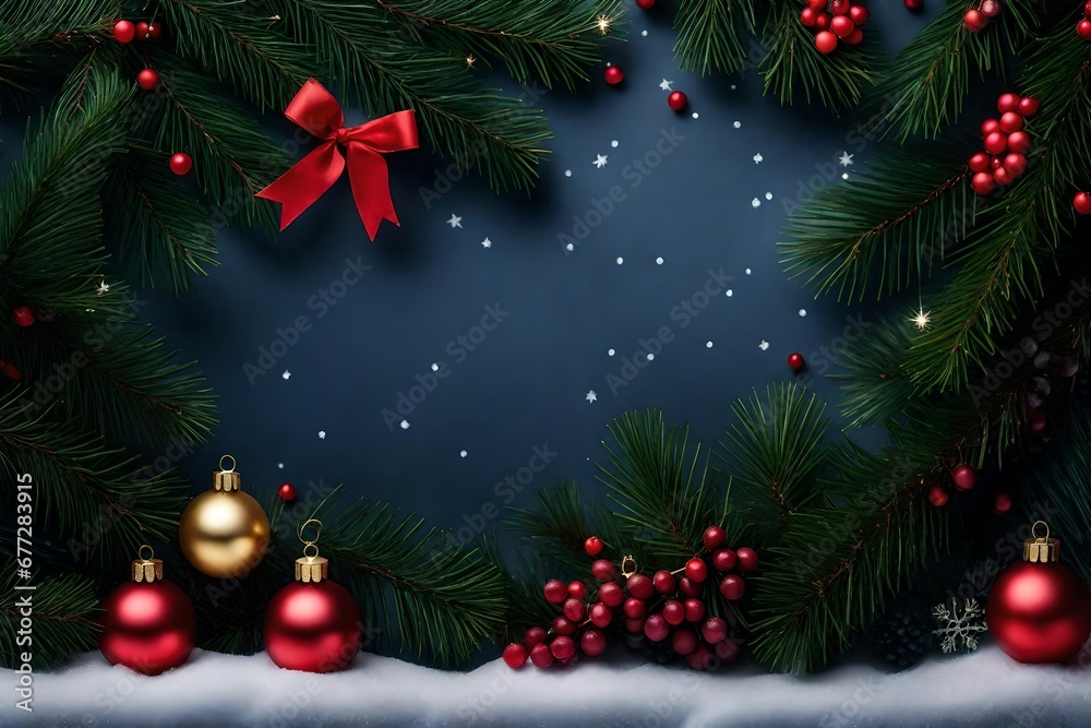 Holiday's Background with Season Wishes and Border of Realistic Looking Christmas Tree Branches Decorated with Berries, Stars and Candy Canes. Holiday's Background with Season Wishes and Border of Realistic Looking Christmas Tree Branches Decorated with Berries, Stars and Candy Canes.