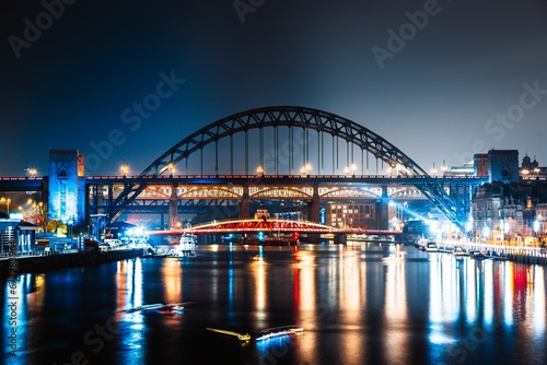 Night view of Tyne Bridge, an arch bridge over River Tyne in North East England, symbol of Tyneside photo