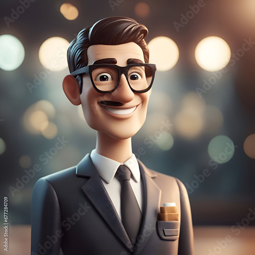 Portrait of a smiling young businessman in a suit and glasses. 3d rendering