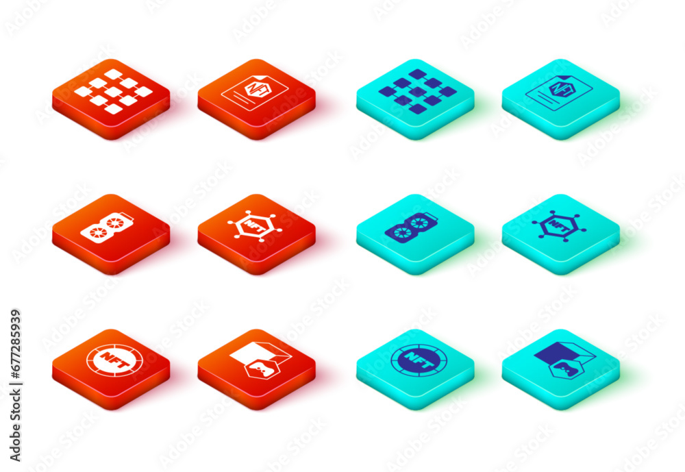 Set NFT Digital crypto art, Video graphic card, blockchain technology, contract and icon. Vector Set NFT Digital crypto art, Video graphic card, blockchain technology, contract and icon. Vector