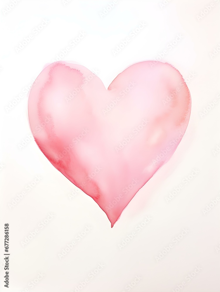 Drawing of a Heart in pink Watercolors on a white Background. Romantic Template with Copy Space Drawing of a Heart in pink Watercolors on a white Background. Romantic Template with Copy Space