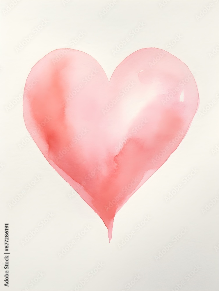 Drawing of a Heart in pink Watercolors on a white Background. Romantic Template with Copy Space