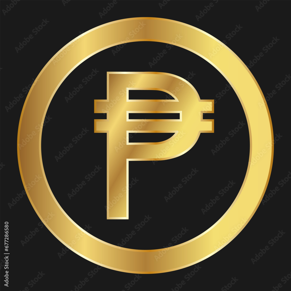 Gold icon of Peso Concept of internet web currency