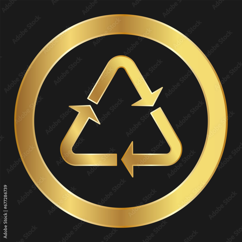 Recyclable plastic Simple gold icon on product packaging and box Recyclable plastic Simple gold icon on product packaging and box