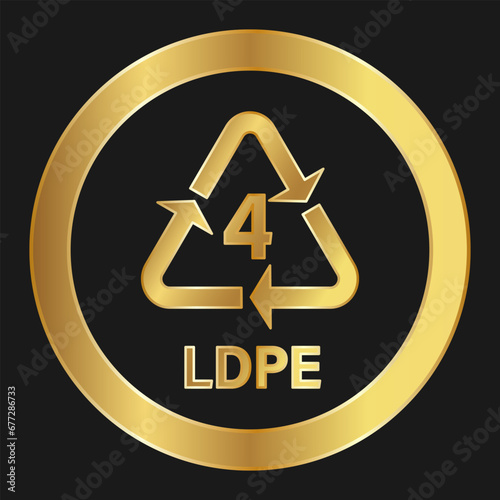 Recyclable plastic LDPE or PELD Simple gold icon on product packaging and box photo
