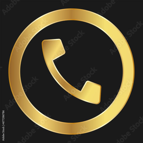 Shopping handset phone or telephone number, or helpdesk simple gold icon for apps and websites